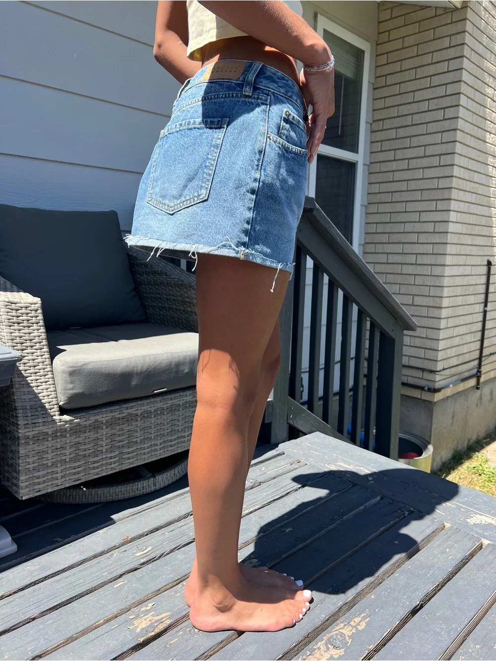 PacSun Light Blue Denim Mini Skirt with Raw Hem - Picture 2 of 3